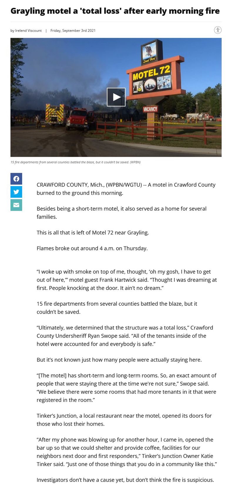 Motel 72 (Roost Motel) - Up North Live Report On Fire (newer photo)